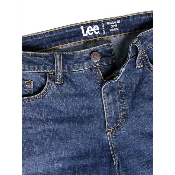 Lee Capri Jeans Mid Rise Regular Fit Womens Sz 22M Blue Denim Dark Wash Stretch - Picture 3 of 9